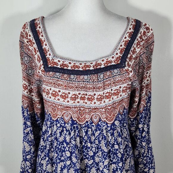 Blu Pepper Blue and Red Floral Boho Mini Dress Size Medium Cute Boho Dress - Picture 3 of 9